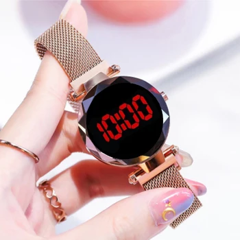 Moda Led dijital saat Kadın Dokunmatik LED İzle paslanmaz çelik tel örgü Kayış Bayanlar Saatler Elektronik Kol Saatleri Kadın Saat