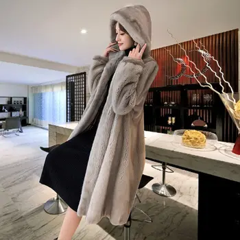 Kadınlar 2020 Sonbahar Kış Faux Kürk Ceket Kadın Rahat Gevşek Uzun Kapşonlu Vizon Kürk Ceket Kalın Sıcak h Dış Giyim G580