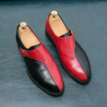 Keşiş Ayakkabı erkek ayakkabısı PU Renk Eşleştirme Klasik Kişilik Iş Rahat Günlük Retro Tek Düğme moda elbise Ayakkabı CP262