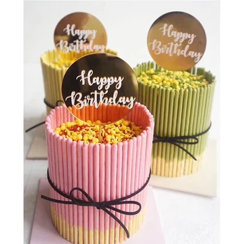 Yuvarlak Mutlu Doğum Günü Pastası Topper Akrilik Kağıt Tatlı Masa Tatlı Giyinmek Parti Malzemeleri Kek Topper Parti Dekorasyon için G