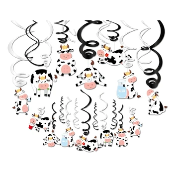 Safari Karikatür Süt İnek Tema PVC Asılı Swirls Spiraller Orman Hayvanları Parti DecorationsSwirls Doğum Günü Bebek Duş Dekorları