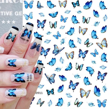 12 Stil Renkli Mavi Kelebek Nail Art Etiketler 3D Kendinden Yapışkanlı Kaydırıcılar Bahar Tasarım Çıkartmaları DIY Manikür Aksesuarları Sticker