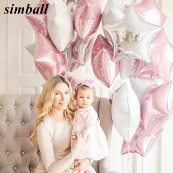 10 adet Bebek Duş Globos 18 inç Pembe Beyaz Gümüş Yıldız Helyum Folyo Balonlar Kız Doğum Günü 1st Parti Malzemeleri Dekor Saf Renk