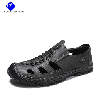 2022 Yaz erkek ayakkabısı Yumuşak Nefes erkek Sandalet Hakiki Deri Açık Sandalet Erkekler Roma Yaz plaj sandaletleri Büyük Boy 48