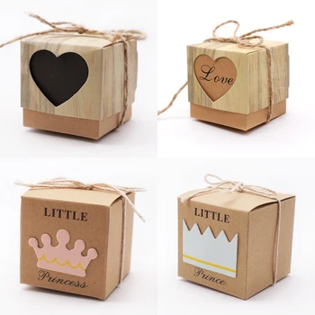 10 adet Kraft Kağıt şeker kutusu İçi Boş Kalp Hediye Kutuları Rustik Düğün Bebek Duş Doğum Günü Partisi Favor Prenses Prens Hediye Kutusu