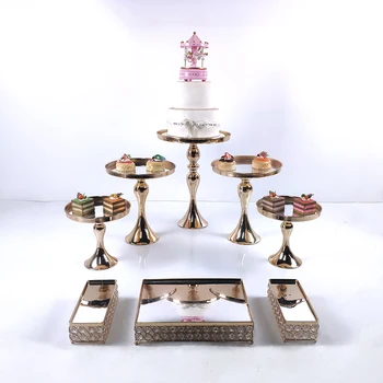 Wholesale7-8pcs Kristal Metal Kek Standı Seti Cupcake Süslemeleri Tatlı Ayaklı Düğün Parti teşhir tepsisi