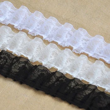 (5 Yard/lot )Siyah Beyaz Dıy el yapımı 4 cm geniş ruffled dantel trim aksesuarları malzeme giysi-zaman