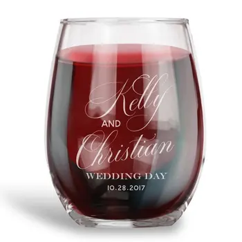 Kişiselleştirilmiş Sapsız şarap bardağı Düğün İçin, Şarap Töreni, Özel Kazınmış İsimleri ve Tarih, Düğün Kayıt Hediye Fikirleri, Kızartma Fincan