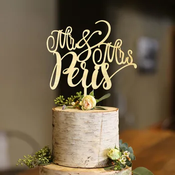 XY Kişiselleştirilmiş katı ahşap Düğün Pastası Topper Soyadı Akrilik Kek toppers düğün çelengi düğün pastası topper