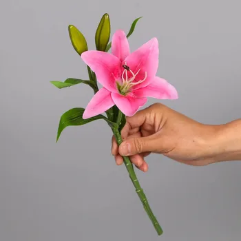 Zambak yapay çiçek Ev Dekorasyon Tek Sahte Çiçek Gerçek Dokunmatik Düğün Parti Oturma Odası Yatak Odası Lateks Küçük Çiçekler 38CM