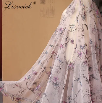 Güzel çiçek işlemeli net dantel kumaş Romantik Fransız Tül Dantel Düğün dreaa Konfeksiyon Aksesuarları İçin metre ile
