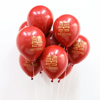 50 Adet 10 İnç Çin Tarzı Düğün Çift Garnet Mutlu Kelime Lateks Balon Düğün Odası Dekorasyon (Çift Zevk)