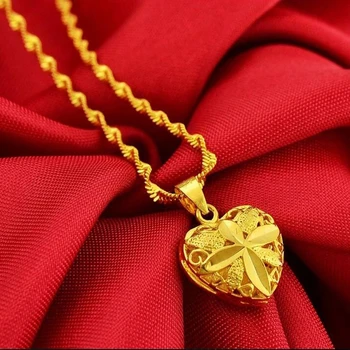 Otantik Aşk Kalp Şekilli 24 k Altın Renk Kolye Kolye Lady Zarif Altın Takı Kolye Kolye Kolye doğum günü hediyesi
