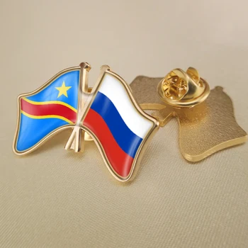 Kongo Demokratik Cumhuriyeti ve Rusya Federasyonu Çapraz Çift Dostluk Bayrakları Yaka İğneler Broş Rozetleri