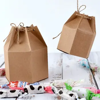 50 adet Yeni tasarım küçük Kraft paket karton kağit kutu, fener altıgen zanaat hediye düğün şeker kutusu hediye paketleme zanaat kutusu
