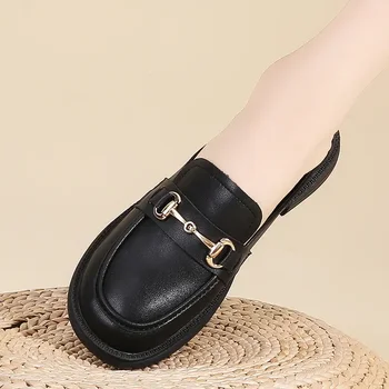 Öğrenci Tek ayakkabı iş ayakkabısı kadın ayakkabısı 2022 Yaz Yeni Siyah Küçük deri ayakkabı Yarım Sürükle