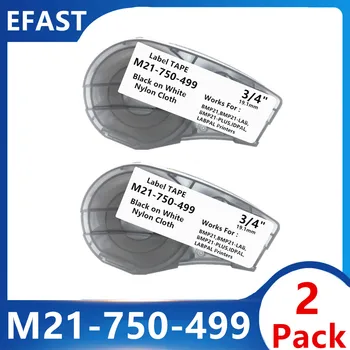 1 ~ 2PK Siyah Beyaz M21-750-499 etiket BANT Kartuşu Naylon Kumaş Kullanımı Kablo ve Tel İşaretleme, laboratuvar ürün Etiketleme 19.1 mm * 4.9 m