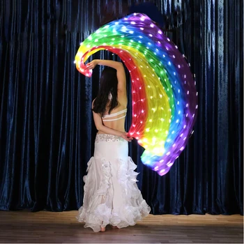 LED ışıklı şal Gökkuşağı ipek el iplik Oryantal dans kostümü Aksesuarları Performans 200 Adet Lambaları dans sahne