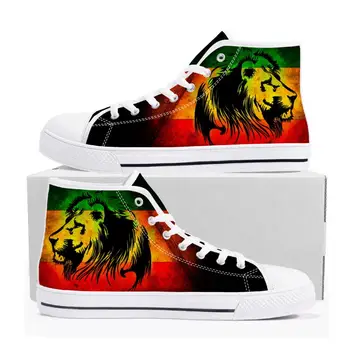 Reggae Rastafarian Rasta Rastafari Aslan Yahuda Yüksek Top Sneakers Mens Womens Genç Kanvas Sneaker rahat ayakkabılar Özel Ayakkabı