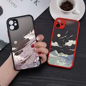 Gün batımı manzara Manzara Çizim sanat telefon kılıfı mat şeffaf iphone 11 12 13 6 s 7 8 artı mini x xs xr pro max