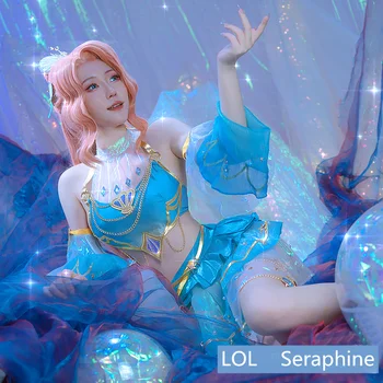 Sıcak Oyun Seraphine Cosplay Kostüm LOL Cadılar Bayramı Yeni Cilt Okyanus Şarkı Sahne Muhteşem Elbise Kadın Kadın Rol Oynamak Anime Giyim
