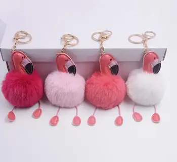 Hawaii kokteyl Düğün Bekarlığa Veda Partisi İyilik Flamingo Anahtarlık Kabarık Yapay Tavşan Kürk top anahtarlık Kadın Araba Çanta Anahtarlık