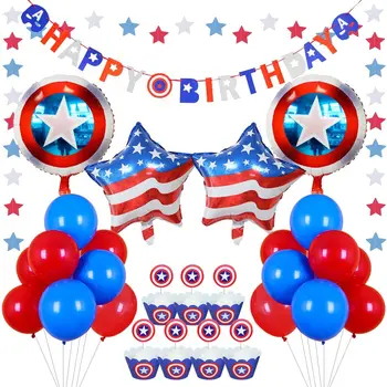 CHEEREVEAL Mavi ve Kırmızı Parti Süslemeleri Folyo Balonlar Set Mutlu Doğum Günü Afiş Cupcake Toppers Doğum Günü Partisi Malzemeleri için