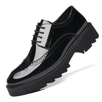 ıtalyan marka tasarımcı erkek ayakkabı rahat ış düğün resmi elbise siyah gelgit oyma brogue ayakkabı platformu ayakkabı chaussure