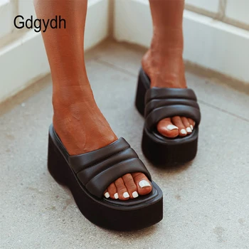 Gdgydh Terlik Kadın platform sandaletler Moda Katı Takozlar Topuklu Rahat Roma Ayakkabı Vintage Siyah Beyaz Platformu Slaytlar