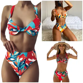 bayanlar Yeni Baskılı Plaj Tatil Bikini Avrupa ve Amerikan Sıcak