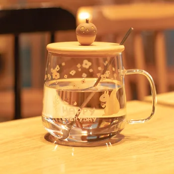 Cam kupa Kahve Kupa Karikatür Sevimli Sincap çam kozalakları Süt meyve suyu fincanı Ev Ofis Cafe Tazas Festival için En İyi Hediye