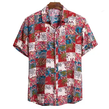 Hırka Çiçek Balıkçı Yaka Gömlek Plaj Kollu Kısa Hawaii erkek gömleği OL Kadın Üstleri Blusas Nefes Sosyal elbise gömlek