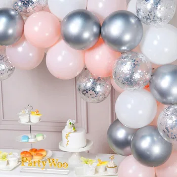 63 Adet Pembe Gümüş Macaron Balonlar Garland Kemer Kiti Krom Metal Balonlar Konfeti Düğün Bebek Duş Doğum Günü Partisi Dekoru Globos