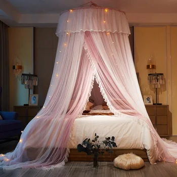 Asılı Kubbe Cibinlik Yatak Gölgelik Romantik Çift Katmanlı İplik Yatak Valance Anti-sivrisinek Ev Tekstili Dekor Yatak Örtüsü Perde