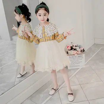 2019 Yeni Bahar Genç Kız Ekose Örgü Patchwork Tutu Prenses Elbise Çocuklar Kızlar İçin Elbiseler Bebek Kız Giysileri Vestido T96