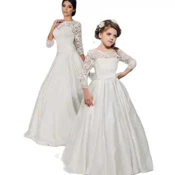 Beyaz Çiçek Kız Elbise Düğün İçin Tül Prenses Zarif Aplikler Boncuk Parti Elbiseler İlk Communion Elbise