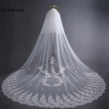 Moda sluier Beyaz Tek Katmanlı Tül Dantel Kenar Uzun Güzel Gelin Peçe Ucuz düğün duvağı tarak ile 2023 Vestido de noiva