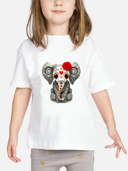 Kırmızı Ölü Şeker Kafatası Bebek Fil Çocuk T-Shirt Moda Kız T Shirt Komik Çocuk Üstleri Giysi 2-8Y BAL096