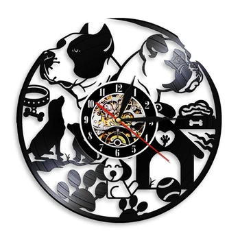 Fransız Bulldog Evi Pet Vinil Kayıt duvar saati Modern Tasarım Ev Dekor Duvar Saati Pet Köpek Yavru Hayvan Köpek Lover İçin hediye