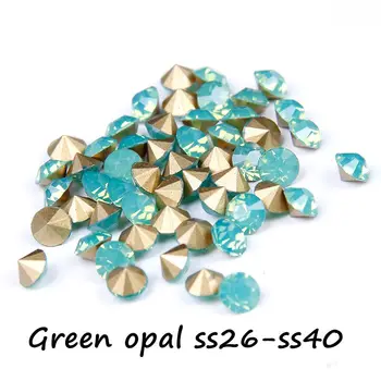 288 adet Pointback Kristal Rhinestones Yeşil Opal Taşlar ss26-ss40 Olmayan Düzeltme Yuvarlak Cam Rhinestone Strass Boncuk DIY Takı Yapımı