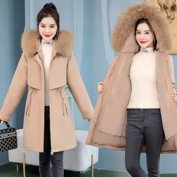 Uzun Parkas Fermuar Katı Kalın Yün Astar Bayanlar Rahat kışlık ceketler Uzun Kollu Cepler Sıcak Dış Giyim Kadın Yeni