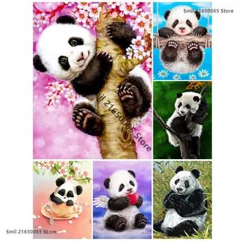 Diy 5D Elmas Boyama Tam Kare Hayvan Çapraz Dikiş Kiti Elmas Nakış Panda Mozaik Ev Dekorasyon Sanat