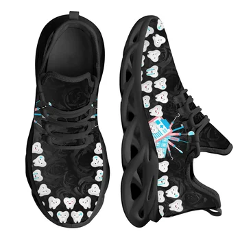 Diş Temalı Nefes Bayanlar Sneakers Farklı İfadeler Diş Baskı Flats Ayakkabı Gül Desen Hafif bağcıklı ayakkabı