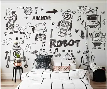 özel duvar duvar fotoğraf duvar kağıdı 3d Karikatür elle çizilmiş Graffiti robot çocuk odası dekor Duvar Kağıdı duvarlar için rulo