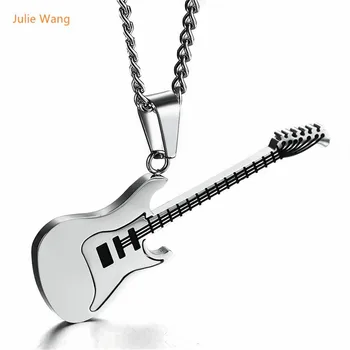 Julie Wang Trendy Gitar Kolye Erkekler Kolye Paslanmaz Çelik Punk Rock Müzik Moda Erkekler Boy Takı Hediyeler 3 Renkler