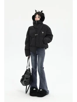 Yeni 2022 Moda Kış şık kırpılmış Ceket Kadın Pamuk yastıklı Parka Dış Giyim toptan