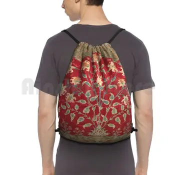 Hint Çiçek Halı 17Th Yüzyıl Güzel Sanat Baskı Sırt Çantası İpli Çanta Sürme Tırmanma spor çanta Vintage Vintage Halı Halı