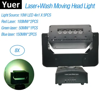2020 YENİ Lazer + Yıkama 2IN1 LED sahne ışık efektleri 5X10W RGBW 4IN1 LED hareketli kafa ışık Laserprojector disko ışıkları kulübü