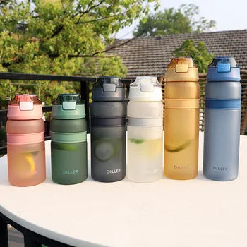 6 Renkler Taşınabilir Tritan Malzeme Su Şişesi Saman İle Açık Spor Spor İçme Şişeleri Dayanıklı Plastik Şişe