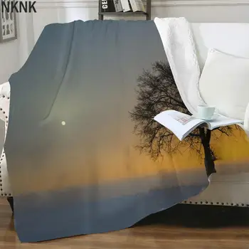 NKNK Brank Psychedelic Battaniye Ay Yatak Atmak Ağaçları Yatak Örtüsü Yatak Manzara 3D Baskı Sherpa Battaniye Moda Premium